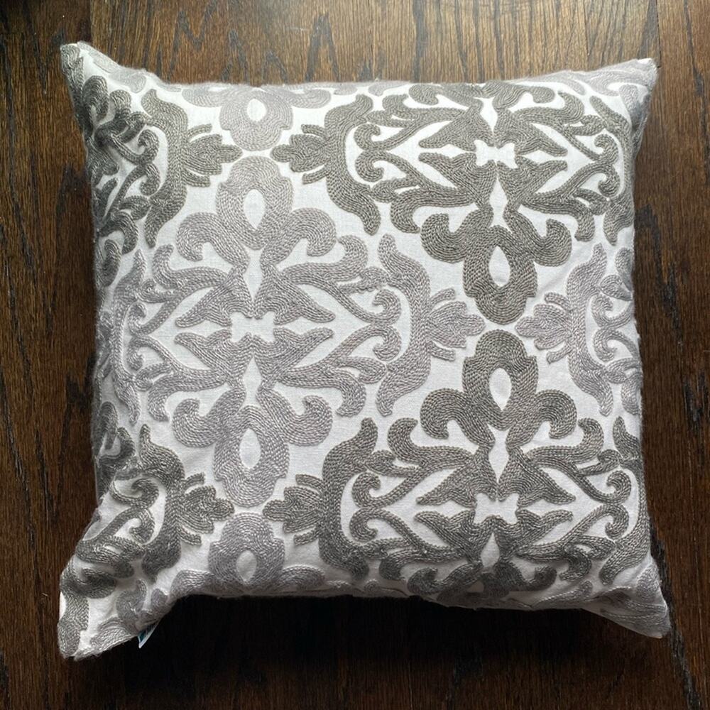 HWY 50 embroidered shades of‎ grey and white paisley 18x18 accent pillow